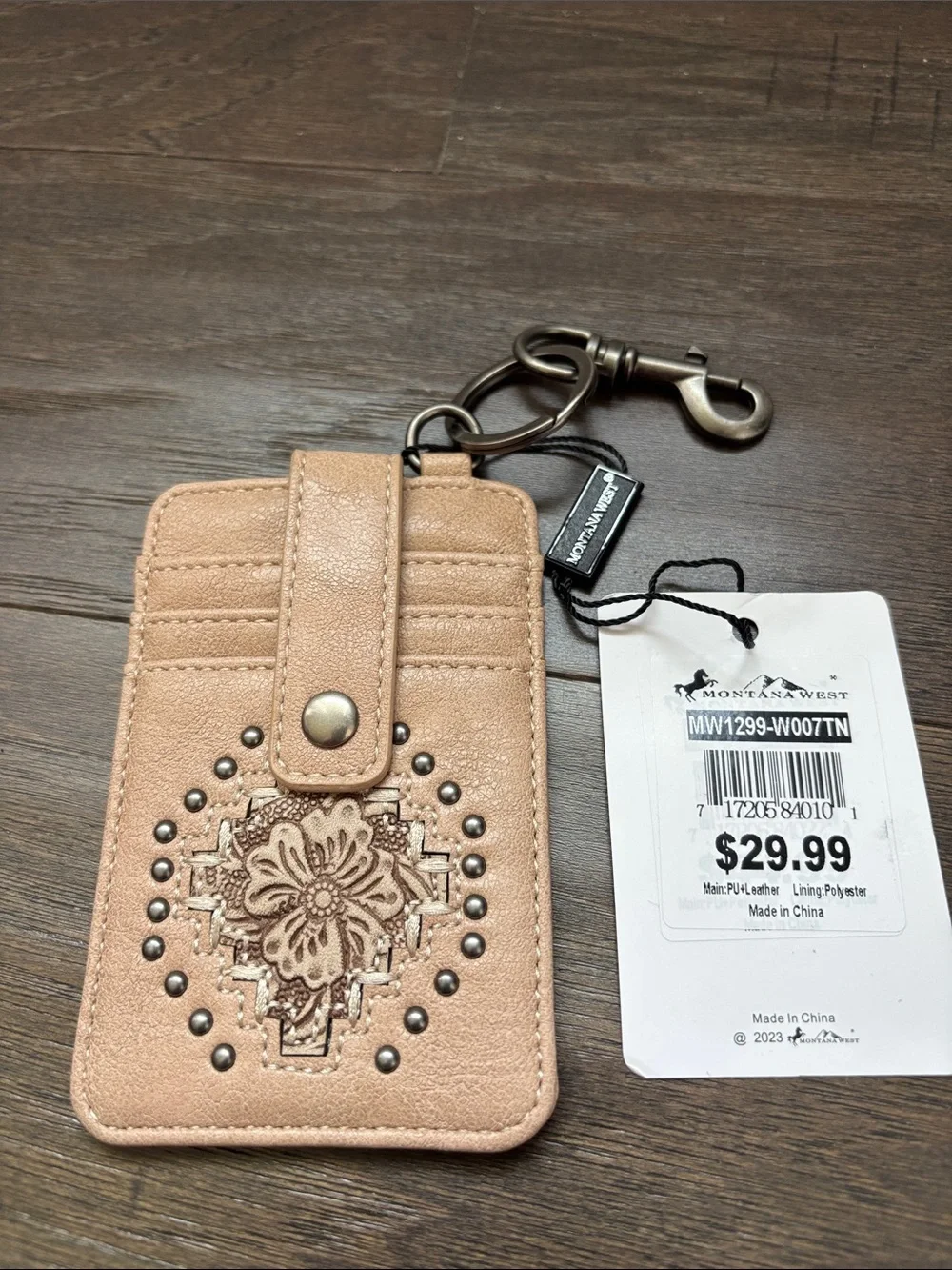 Montana West 4 card slot,clasp hook/key chain,studs,floral embossed,Western,slim